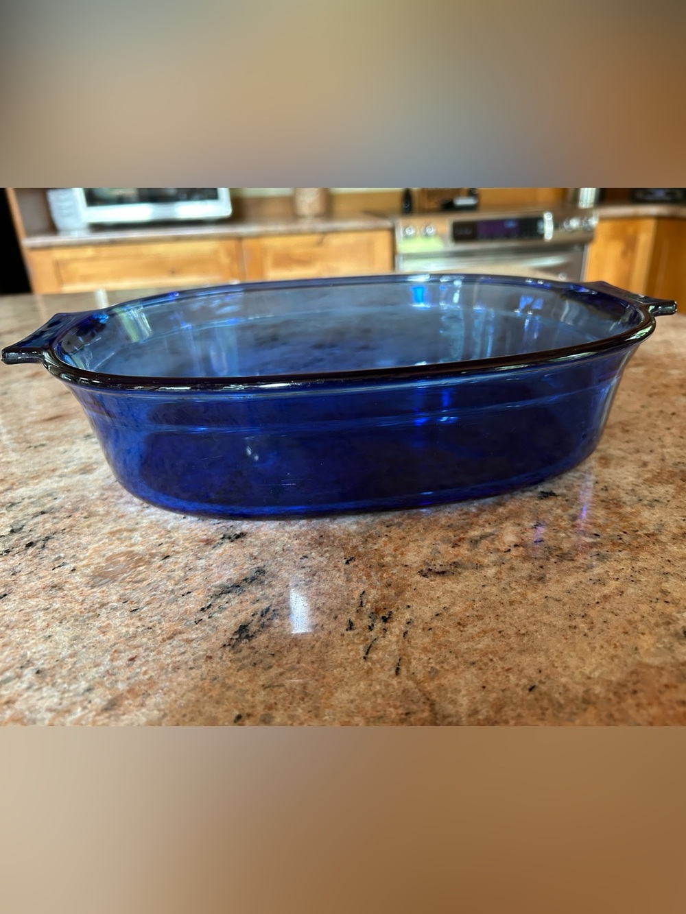 Pyrex #702 Vtg Cobalt Blue Open Roaster 2Qt 2L molded lugs 8.75”Wx12”L lug-lug.